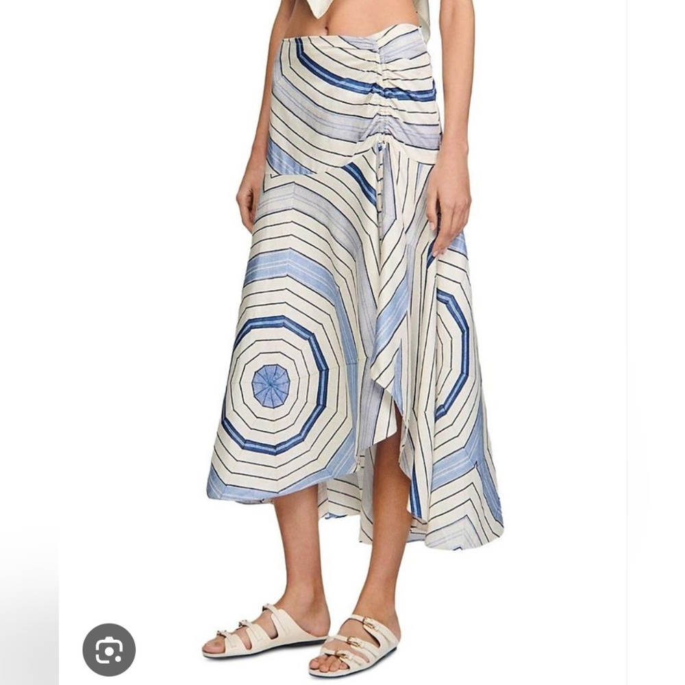 NWT Sandro x Louise Bourgeois Spiral-Motif Asymmetric Woven Maxi Skirt Viscose